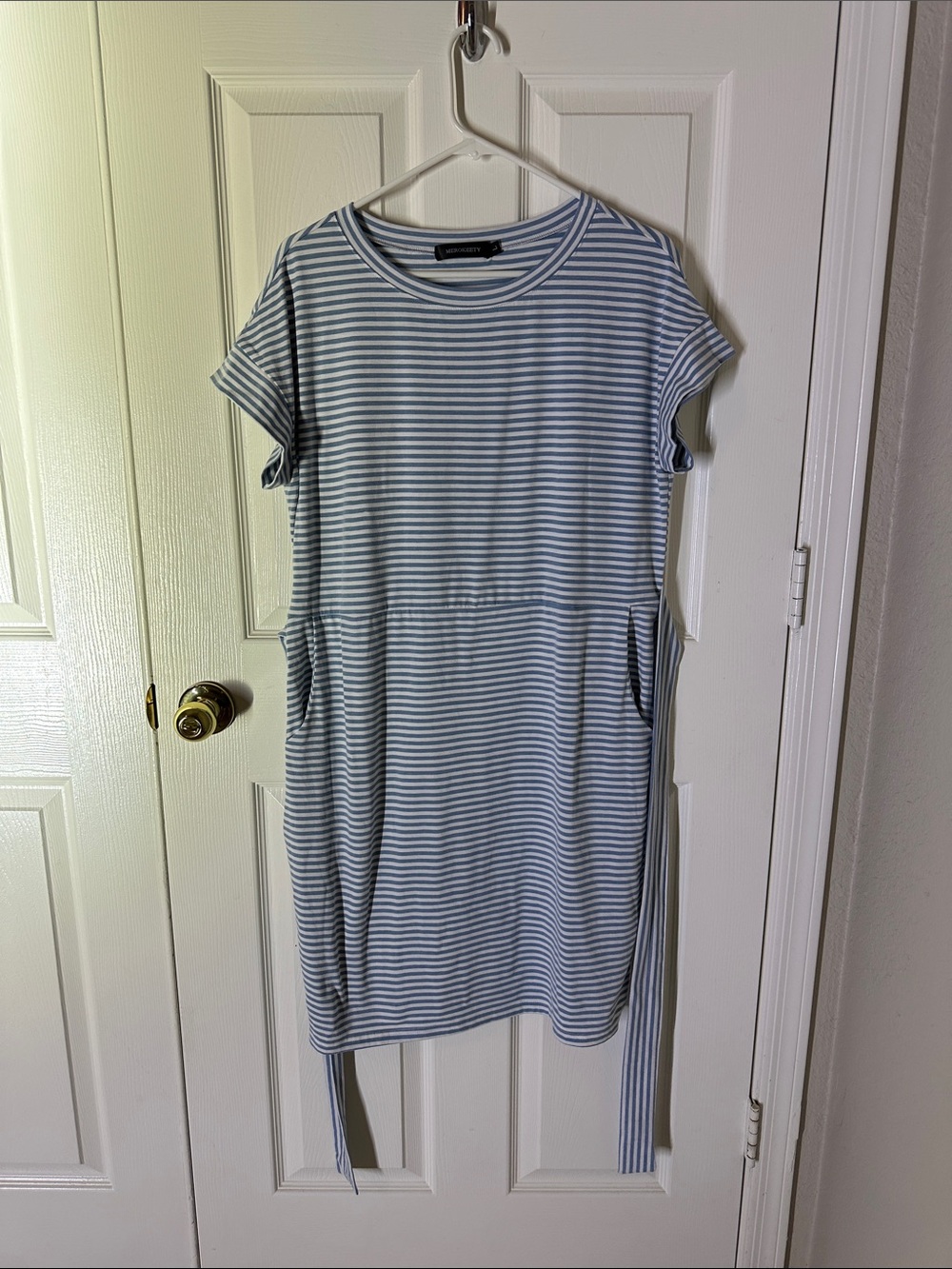 Blue and White Striped T-Shirt Dress